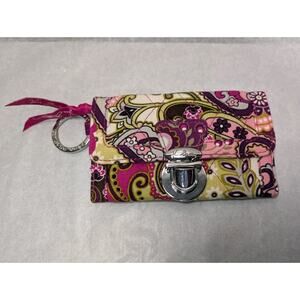 Vera Bradley Wallet/ ID Case VERY BERRY PAISLEY -with Silver Key Ring Quilted
